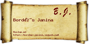 Bordás Janina névjegykártya